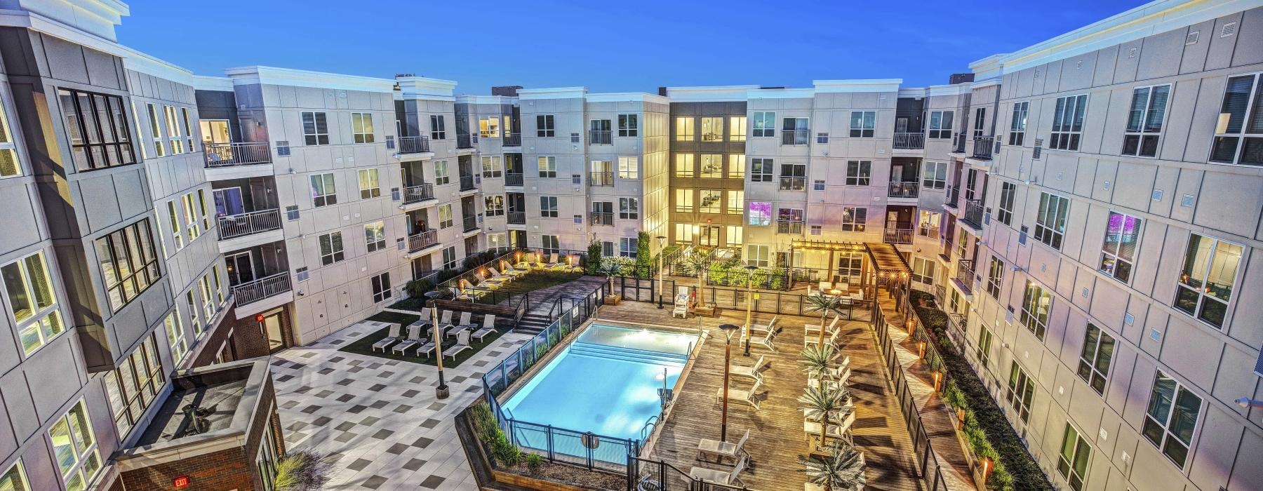 a pool in a courtyard