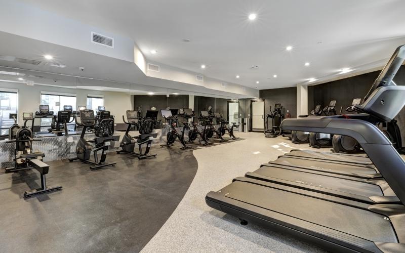 a gym with treadmills
