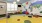 a room with a large colorful wall and a basketball hoop for children