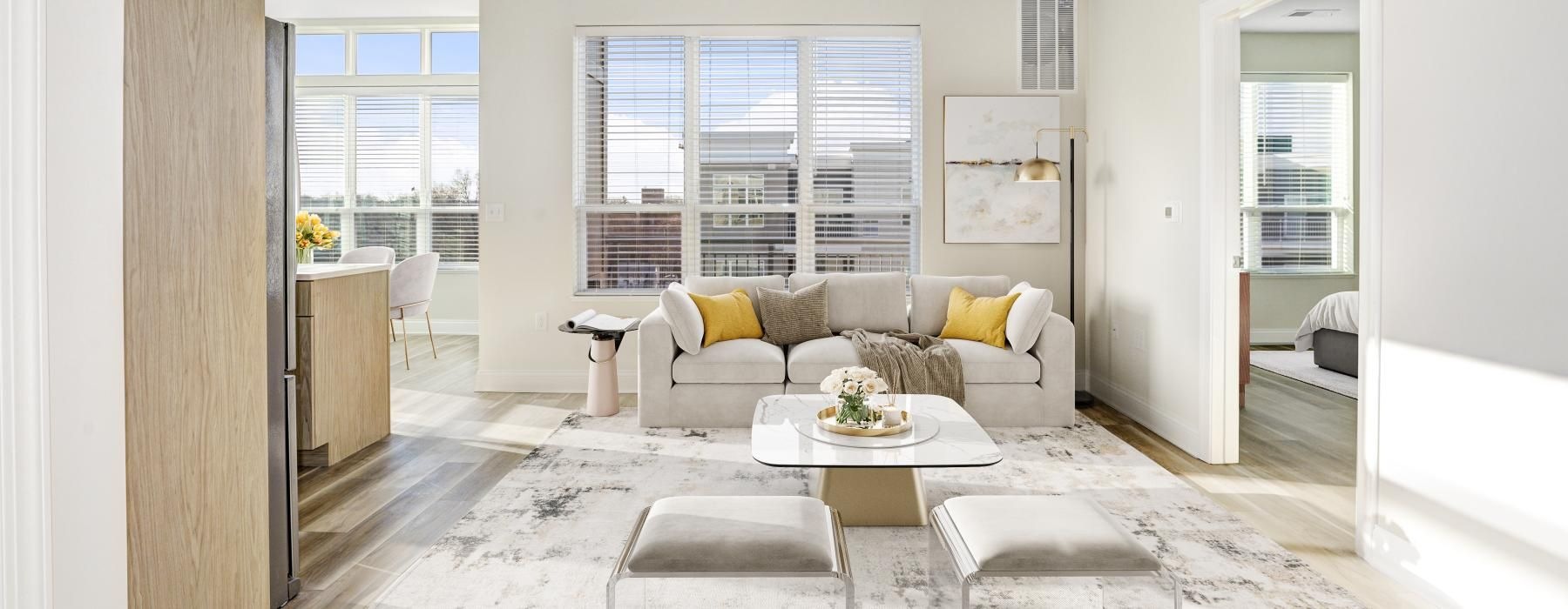 a living room with a large window